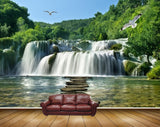 Avikalp MWZ2562 Waterfalls Birds Tree Pond Lake River Water Stones Forest HD Wallpaper