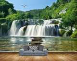 Avikalp MWZ2562 Waterfalls Birds Tree Pond Lake River Water Stones Forest HD Wallpaper