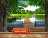 Avikalp MWZ2571 Trees River Wooden Bridge Lake Grass Leaves HD Wallpaper