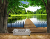 Avikalp MWZ2571 Trees River Wooden Bridge Lake Grass Leaves HD Wallpaper