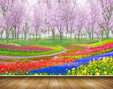 Avikalp MWZ2574 Purple Red Pink Flowers Trees Deers Garden HD Wallpaper