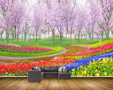Avikalp MWZ2574 Purple Red Pink Flowers Trees Deers Garden HD Wallpaper