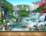 Avikalp MWZ2575 Waterfalls Birds Flowers Cranes Pond River Water Trees Plants Boat HD Wallpaper
