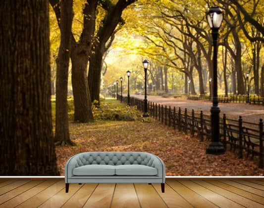 Avikalp MWZ2580 Trees Leaves Lamps Road Park HD Wallpaper