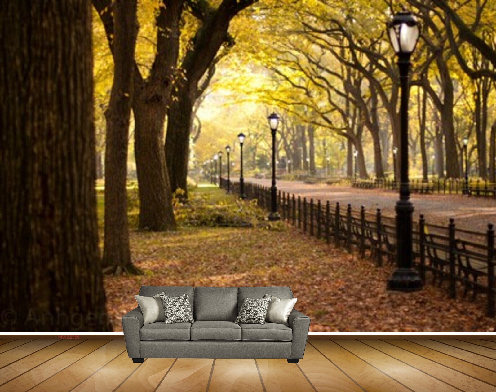 Avikalp MWZ2580 Trees Leaves Lamps Road Park HD Wallpaper