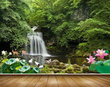 Avikalp MWZ2588 Mountains Waterfalls Trees Lotus Flowers Deers Plants Pond River HD Wallpaper