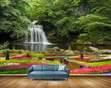 Avikalp MWZ2590 Waterfalls Trees Flowers Deers Grass Garden Pond River Stones HD Wallpaper
