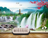 Avikalp MWZ2595 Mountains Birds Waterfalls Lotus Flowers Stones Pond River Water Buffalo Cows HD Wallpaper