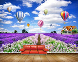 Avikalp MWZ2596 Clouds Air Ballon Purple White Flowers Houses Trees HD Wallpaper