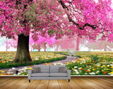 Avikalp MWZ2599 Trees Pink Leaves Plants Flowers White Deer Garden Road HD Wallpaper