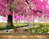 Avikalp MWZ2599 Trees Pink Leaves Plants Flowers White Deer Garden Road HD Wallpaper