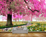 Avikalp MWZ2599 Trees Pink Leaves Plants Flowers White Deer Garden Road HD Wallpaper