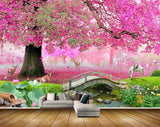Avikalp MWZ2600 Trees Leaves Pink Flowers Horse Grass Bridge Plants Garden Deers Water River Pond Stones HD Wallpaper