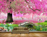 Avikalp MWZ2600 Trees Leaves Pink Flowers Horse Grass Bridge Plants Garden Deers Water River Pond Stones HD Wallpaper