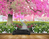 Avikalp MWZ2602 Trees Pink Red White Flowers Plants Park Vellay Garden Deers HD Wallpaper