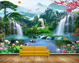 Avikalp MWZ2605 Sun Birds Waterfalls Cranes Flowers Trees Mountains River Pond Deers Duck Cranes Boat Flowers Plants Fishes HD Wallpaper