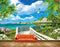 Avikalp MWZ2608 Sun Clouds Trees Huts Birds Flowers Bridge Wooden Garden Sea River Water HD Wallpaper