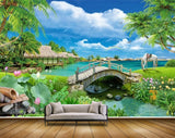 Avikalp MWZ2612 Trees Huts Horse Pink Lotus Flowers River Water Grass Clouds Stones Rainbow HD Wallpaper