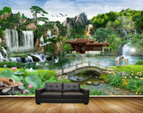 Avikalp MWZ2613 Mountains Waterfalls Trees Birds Animals Horse Plants Flowers Bridge House River Pond Water Stones Fishes Duck HD Wallpaper