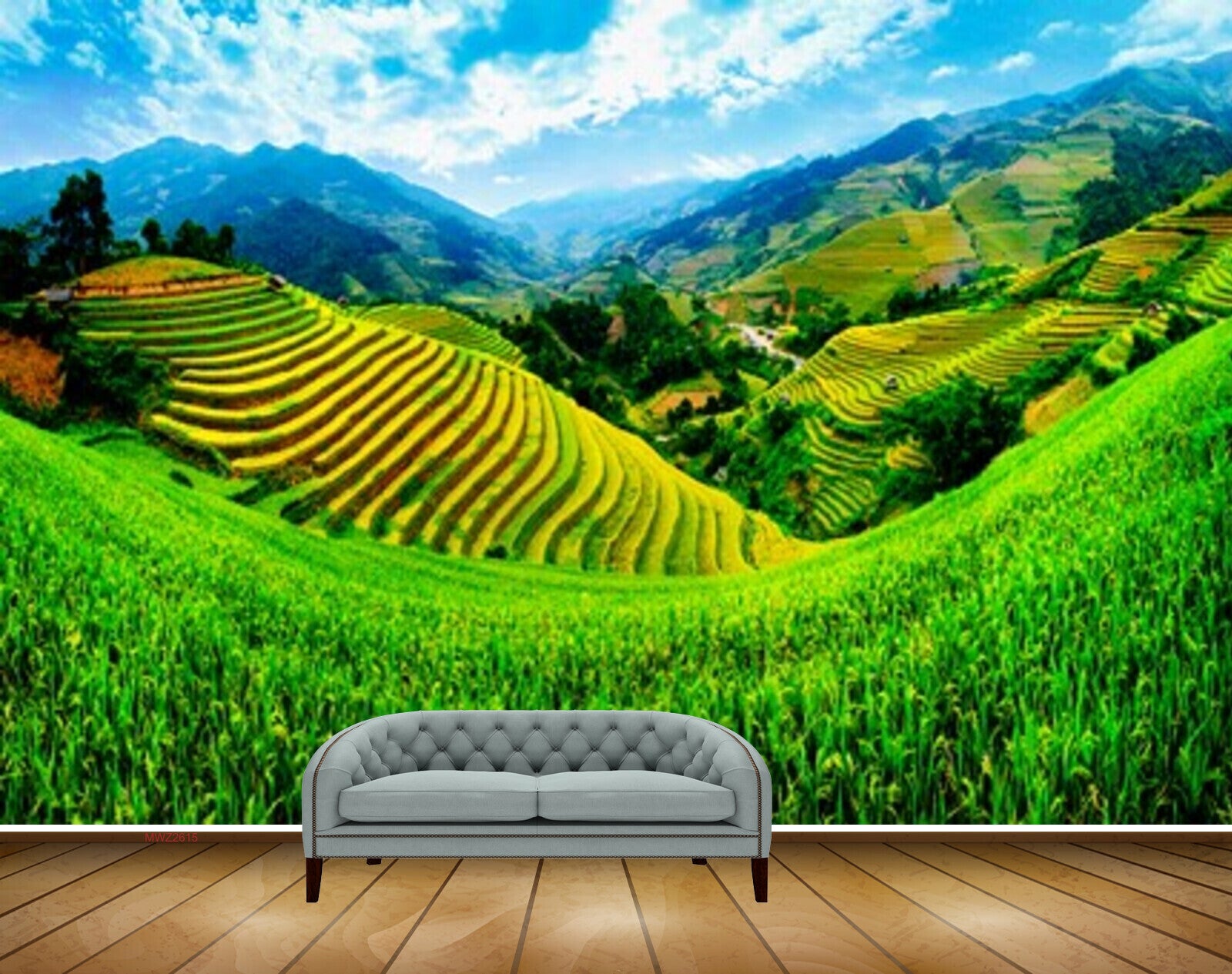 Avikalp MWZ2615 Mountains Trees Clouds Grass Green Land HD Wallpaper