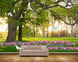 Avikalp MWZ2616 Trees Branches Pink Flowers Birds Grass Garden HD Wallpaper