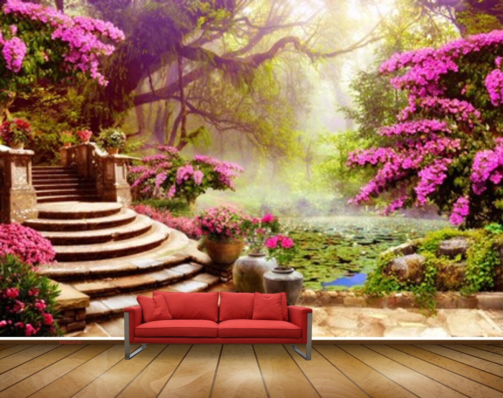 Avikalp MWZ2619 Pink Flowers Treed Steps Grass Plants Branches HD Wall ...