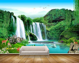 Avikalp MWZ2621 Waterfalls Birds Deers Flowers Sun Clouds Mountains Duck Stones River Pond Lake Grass Plants HD Wallpaper