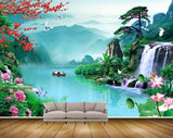 Avikalp MWZ2623 River Orange Pink Flowers Trees Waterfalls HD Wallpaper