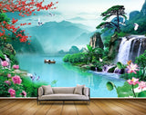 Avikalp MWZ2623 River Orange Pink Flowers Trees Waterfalls HD Wallpaper