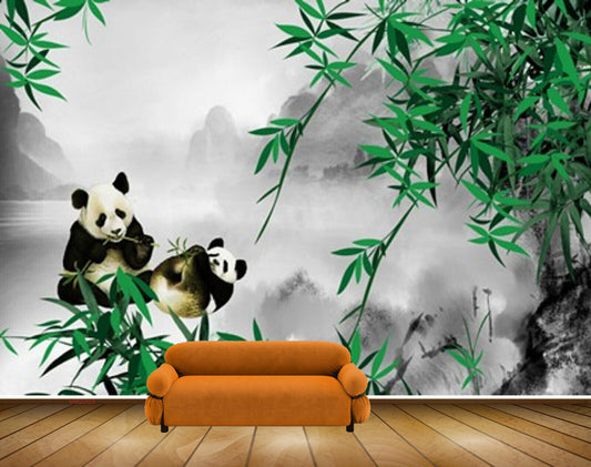 Avikalp MWZ2625 Pandas Trees Leaves Clouds Mountains River Water HD Wallpaper