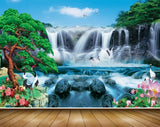 Avikalp MWZ2632 Waterfalls Trees Birds Cranes Flowers Plants Stones Pond River Water HD Wallpaper