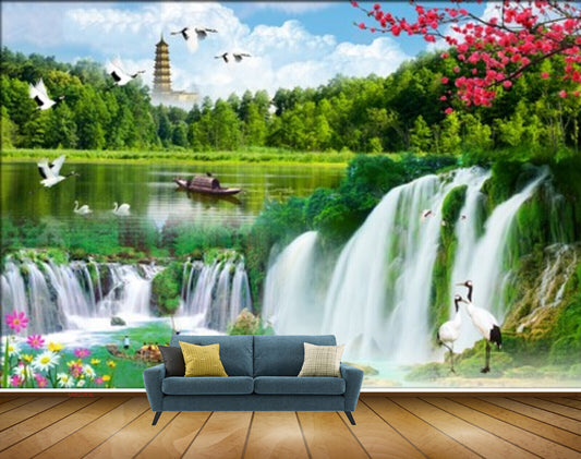 Avikalp MWZ2634 Bamboo Trees Hut Birds River Pond Water Leaves HD Wall –  Avikalp International - 3D Wallpapers