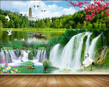 Avikalp MWZ2636 Waterfalls Birds Flowers Trees Tower Cranes Boat River Pond Water Duck HD Wallpaper