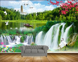 Avikalp MWZ2636 Waterfalls Birds Flowers Trees Tower Cranes Boat River Pond Water Duck HD Wallpaper