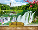 Avikalp MWZ2636 Waterfalls Birds Flowers Trees Tower Cranes Boat River Pond Water Duck HD Wallpaper