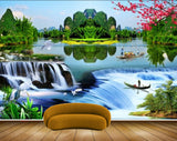 Avikalp MWZ2637 Waterfalls Trees Boat River Pond Water Plants Mountains Cranes HD Wallpaper