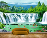 Avikalp MWZ2641 Waterfalls Mountains Trees Fishes Cranes Lotus Flowers Plants River Pond Lake Water HD Wallpaper