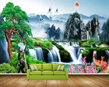 Avikalp MWZ2642 Sun Waterfalls Deers Flowers Birds Mountains Trees Cranes River Pond Water HD Wallpaper