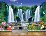 Avikalp MWZ2646 Waterfalls Birds Flowers Deers Stones Plants River Water HD Wallpaper