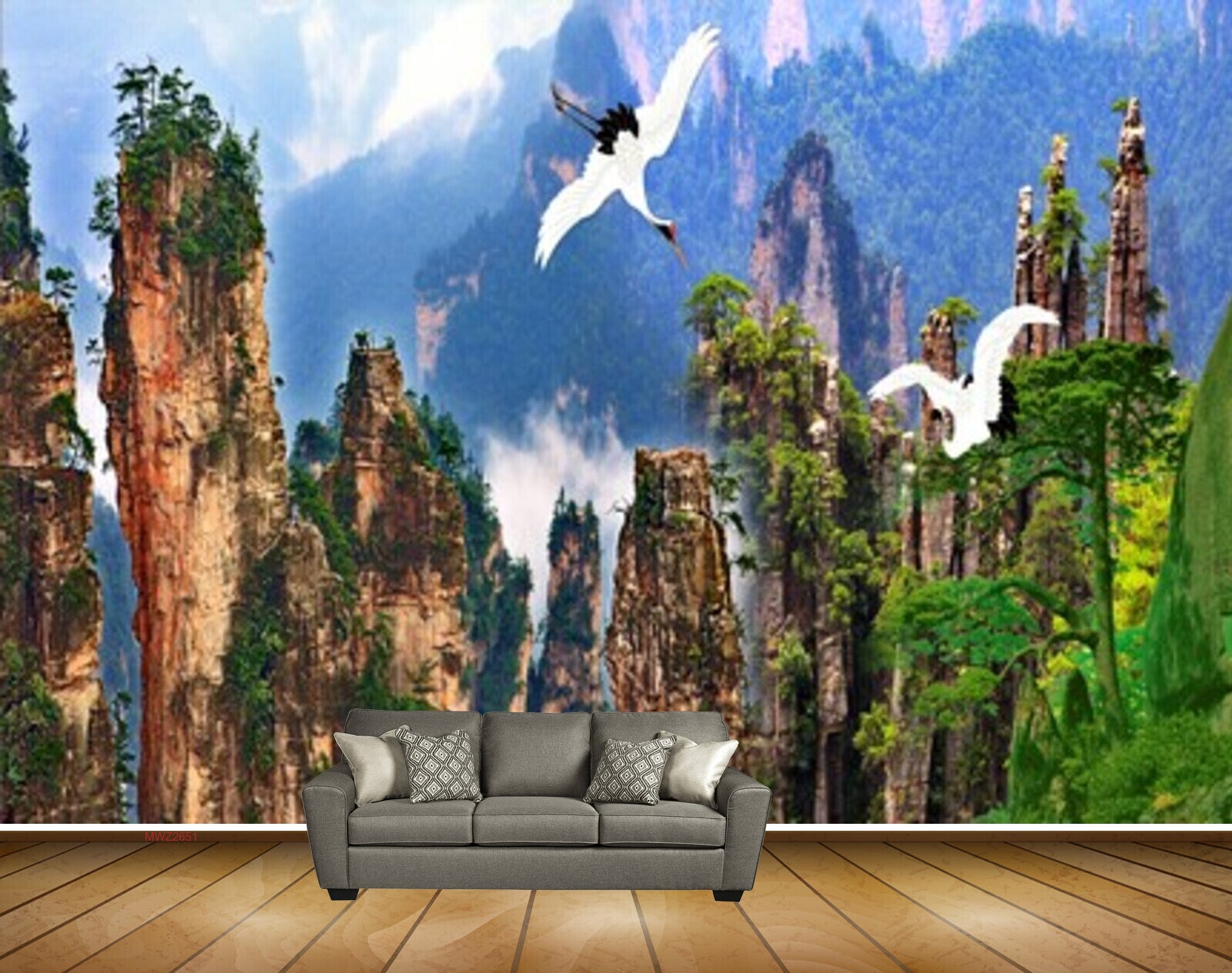 Avikalp MWZ2651 Mountains Trees Birds Clouds HD Wallpaper