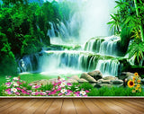 Avikalp MWZ2655 Waterfalls Pink Yellow Flowers Trees Plamts Grass River Lake Water HD Wallpaper