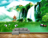 Avikalp MWZ2657 Waterfalls Cranes Boat River Lake Water Clouds HD Wallpaper