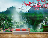 Avikalp MWZ2659 Mountains Waterfalls Trees Birds Flowers Carnes Boat Plants River Water HD Wallpaper