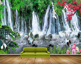 Avikalp MWZ2666 Waterfalls Pink Red Flowers Cranes Trees Plants River Lake Water HD Wallpaper