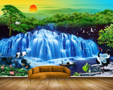 Avikalp MWZ2667 Sun Trees Waterfalls Cranes Birds Mountains Boats Plants River Lake Water Stones HD Wallpaper