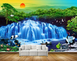Avikalp MWZ2667 Sun Trees Waterfalls Cranes Birds Mountains Boats Plants River Lake Water Stones HD Wallpaper
