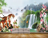 Avikalp MWZ2668 Tigers Waterfalls Birds Pink Flowers Trees Butterfliee Mountains River Lake Water Leaves HD Wallpaper