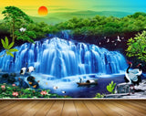 Avikalp MWZ2670 Sun Waterfalls Trees Cranes Mountains Plants Boats RIver Lake Water HD Wallpaper