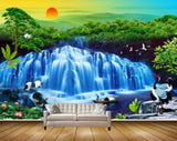 Avikalp MWZ2670 Sun Waterfalls Trees Cranes Mountains Plants Boats RIver Lake Water HD Wallpaper