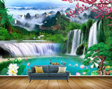 Avikalp MWZ2675 Waterfalls Pink White Flowers Boat Birds Mountains Clouds River Lake Water HD Wallpaper